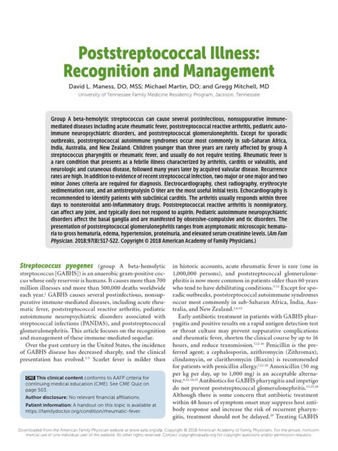 Poststreptococcal Illness: Recognition and Management .